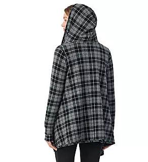 Fleecewear with Stretch Long Sleeve Hooded Wrap Up Charcoal Tartan S/M