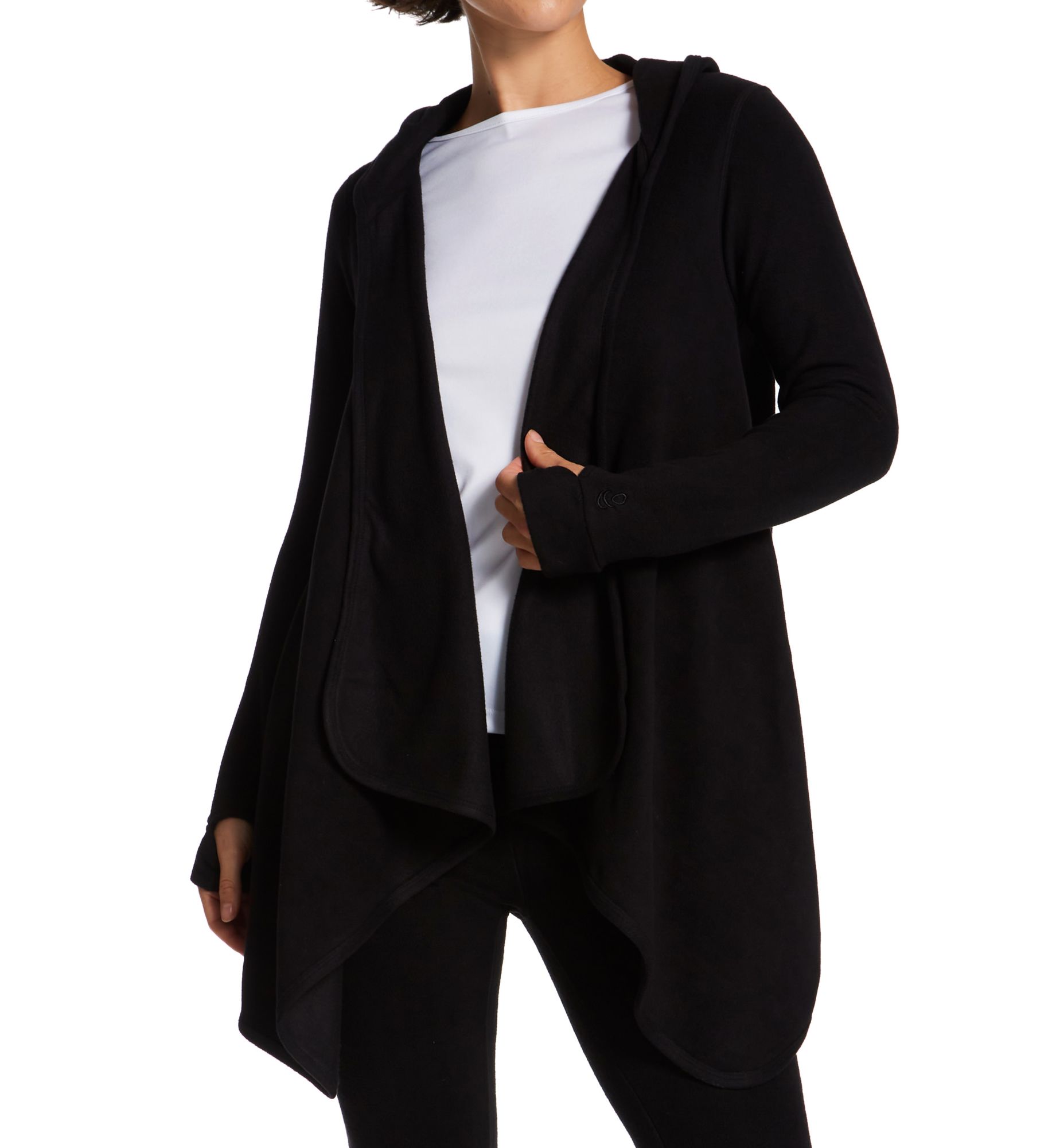 Cuddl Duds Fleecewear with Stretch Long Sleeve Hooded Wrap Up Black L/XL  - Image 1