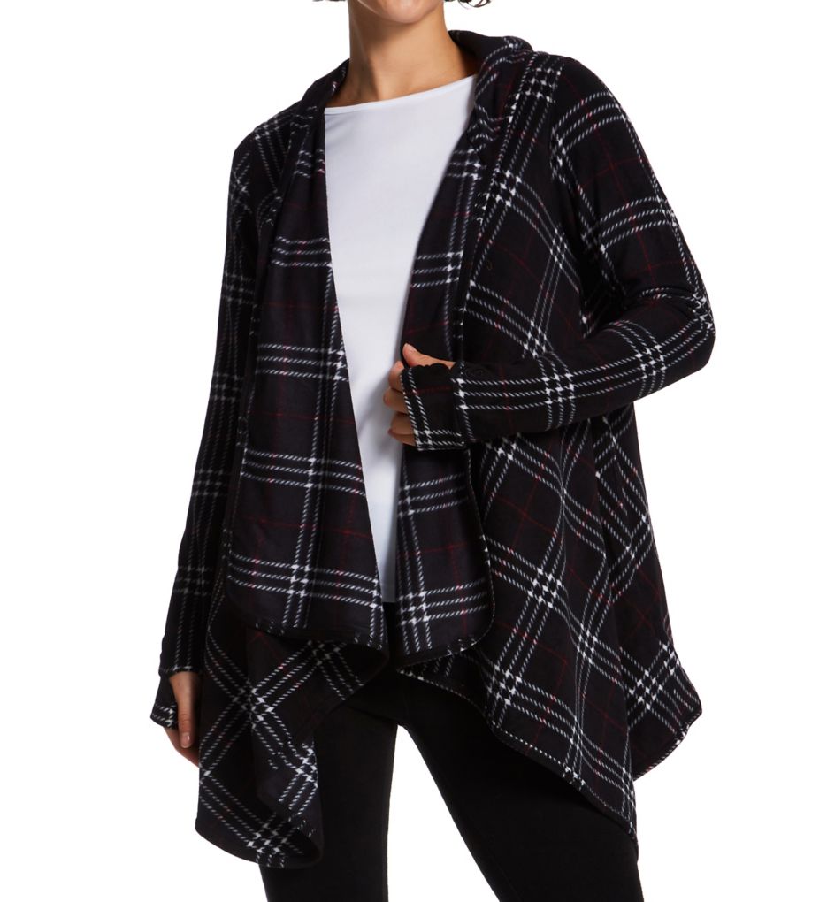 Cuddl Duds Plus Size Fleecewear Long-sleeve Crewneck Top In Black Plaid