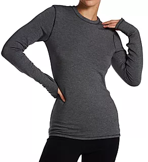 Ultra Cozy Long Sleeve Crew Neck Top Charcoal Heather L
