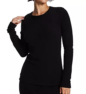 Fleecewear with Stretch Long Sleeve Crew Top Black S