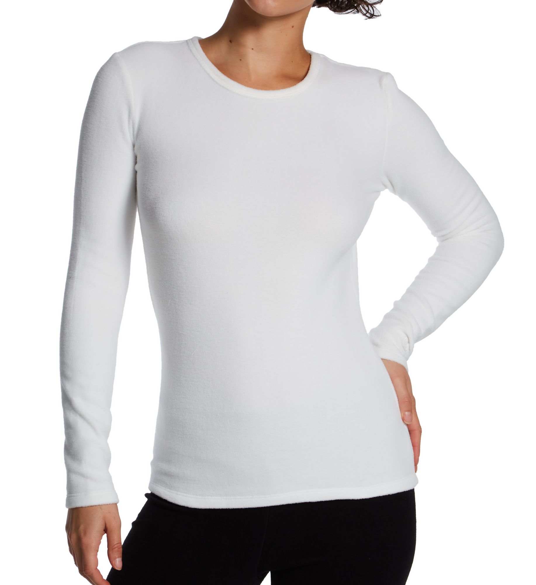 Cuddl Duds Women's Fleecewear with Stretch Long Sleeve Crew Top in Ivory | Size: XL | HerRoom.com