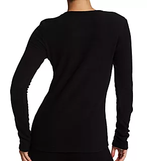 Fleecewear with Stretch Long Sleeve Crew Top Black S