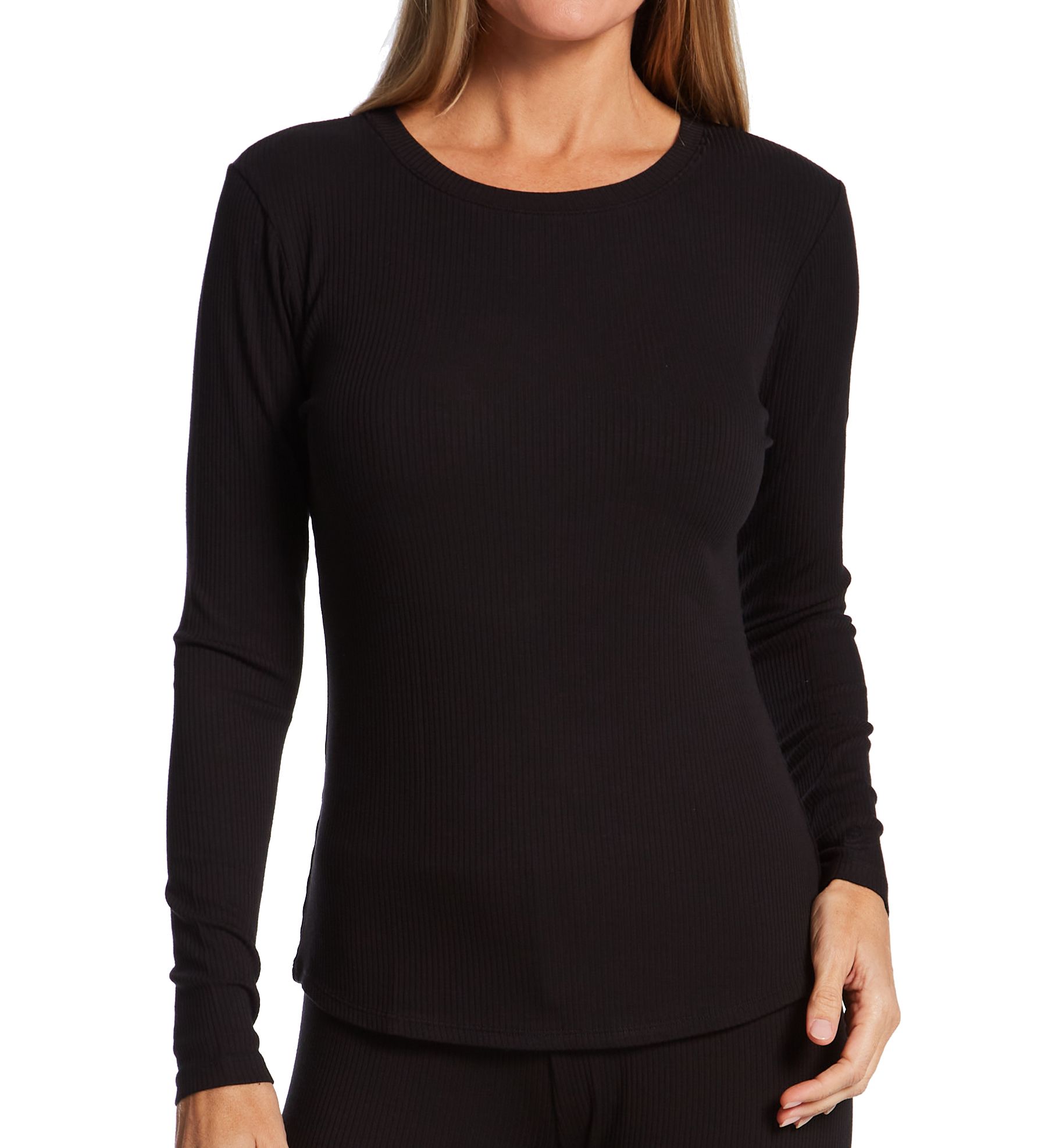 Cuddl Duds Women's Stretch Rib Long Sleeve Crew in Black | Size: XL | HerRoom.com
