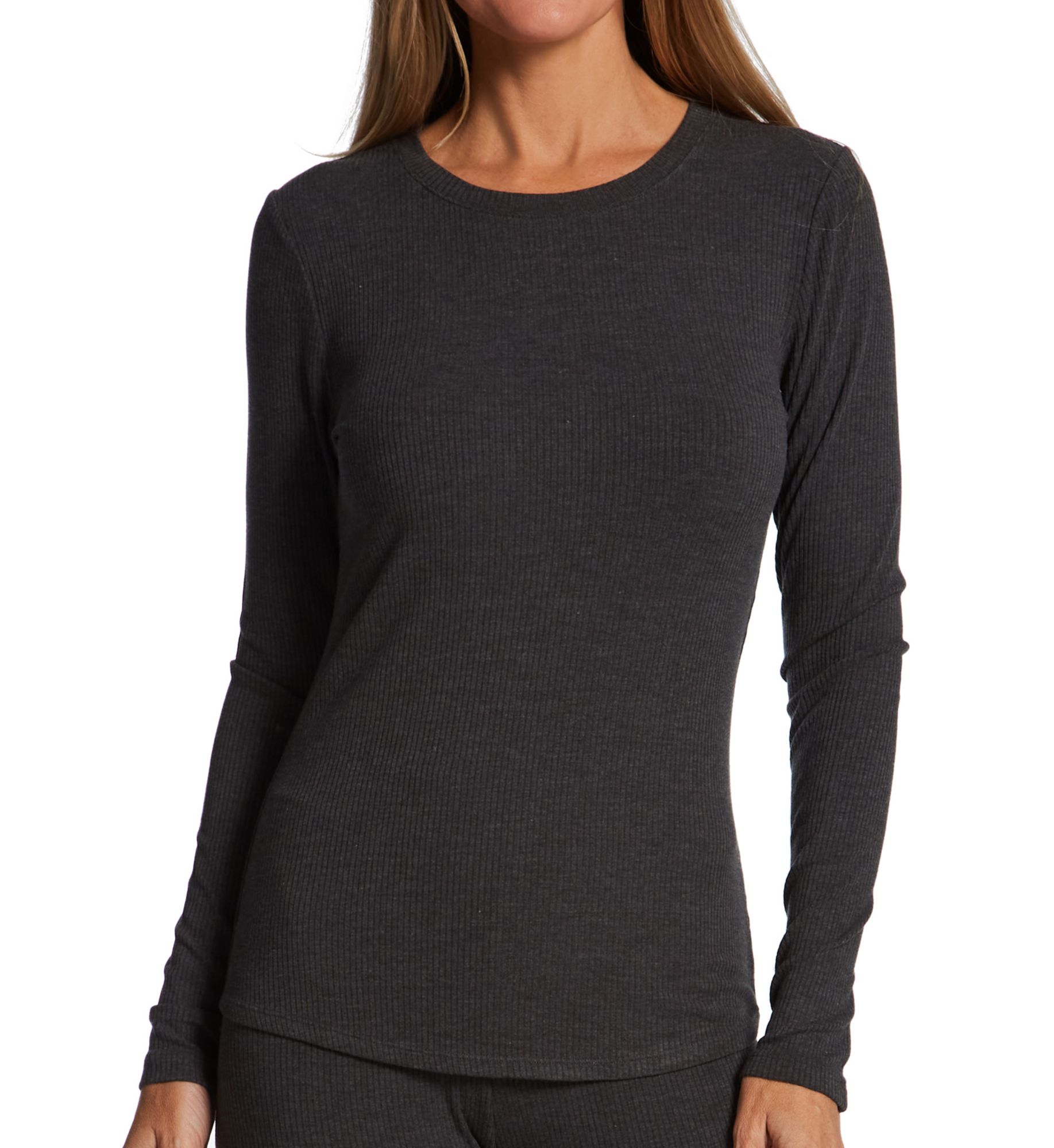 Cuddl Duds Women's Stretch Rib Long Sleeve Crew in Charcoal Heather | Size: XL | HerRoom.com