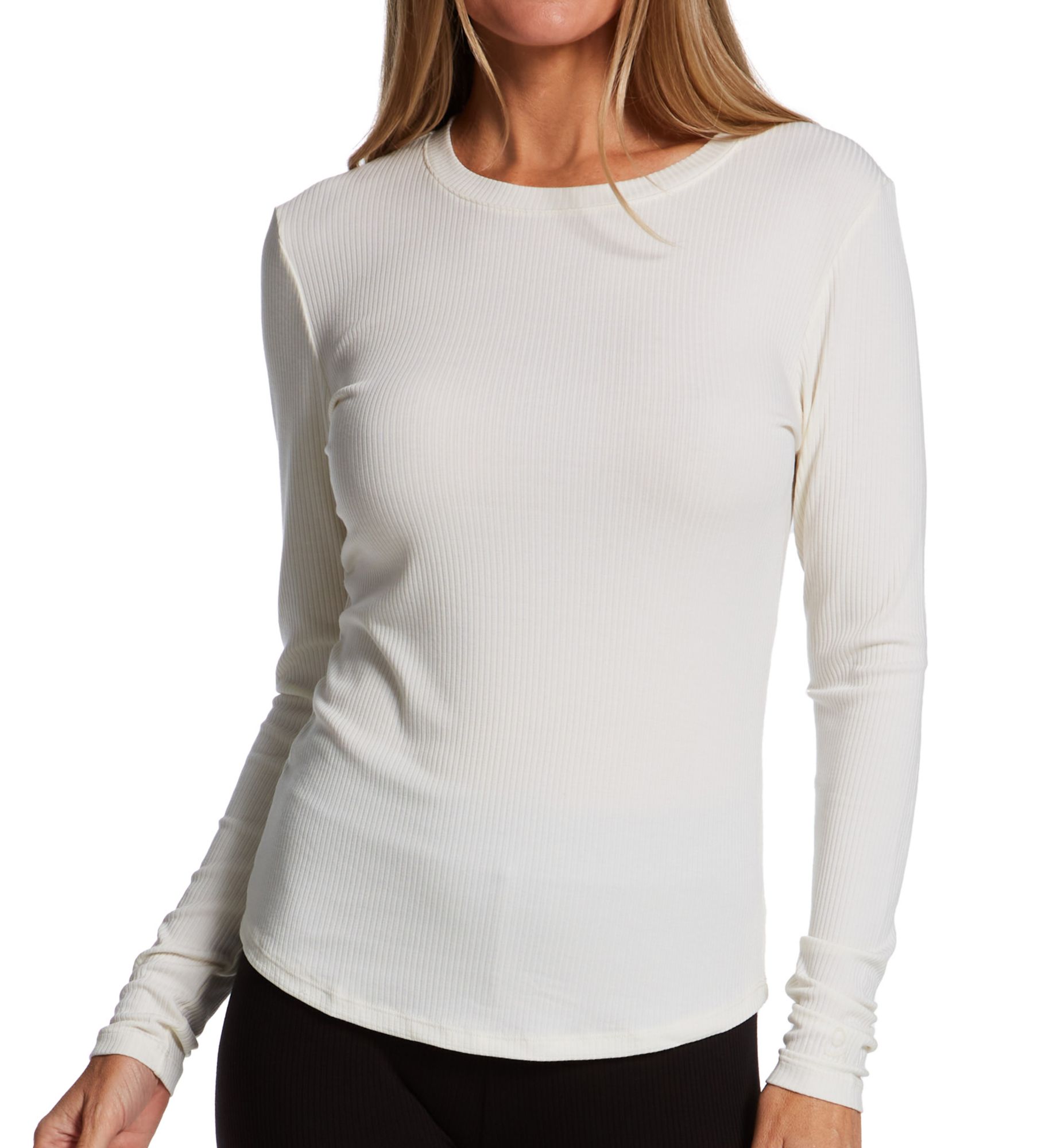 Cuddl Duds Women's Stretch Rib Long Sleeve Crew in Ivory | Size: Large | HerRoom.com
