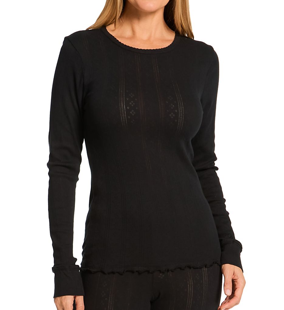 Cotton Pointelle Long Sleeve Crew