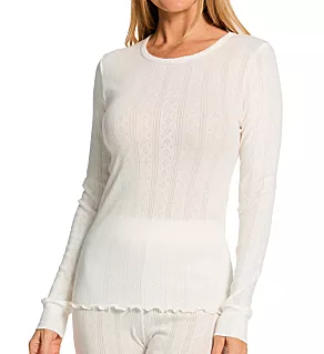 Cotton Pointelle Long Sleeve Crew Ivory S
