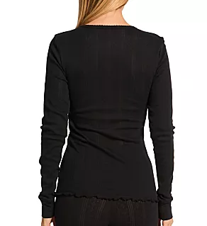 Cotton Pointelle Long Sleeve Crew Black S