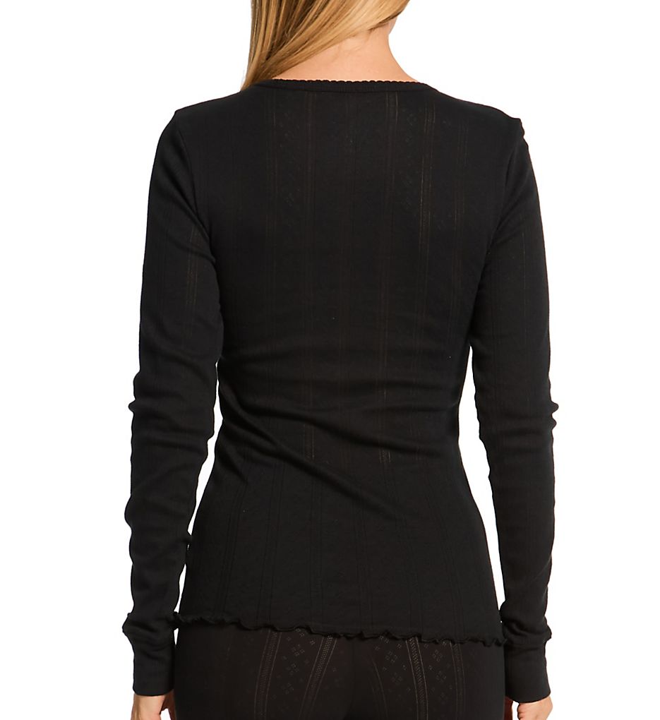 Cotton Pointelle Long Sleeve Crew