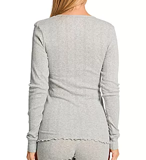 Cotton Pointelle Long Sleeve Crew Charcoal Heather S