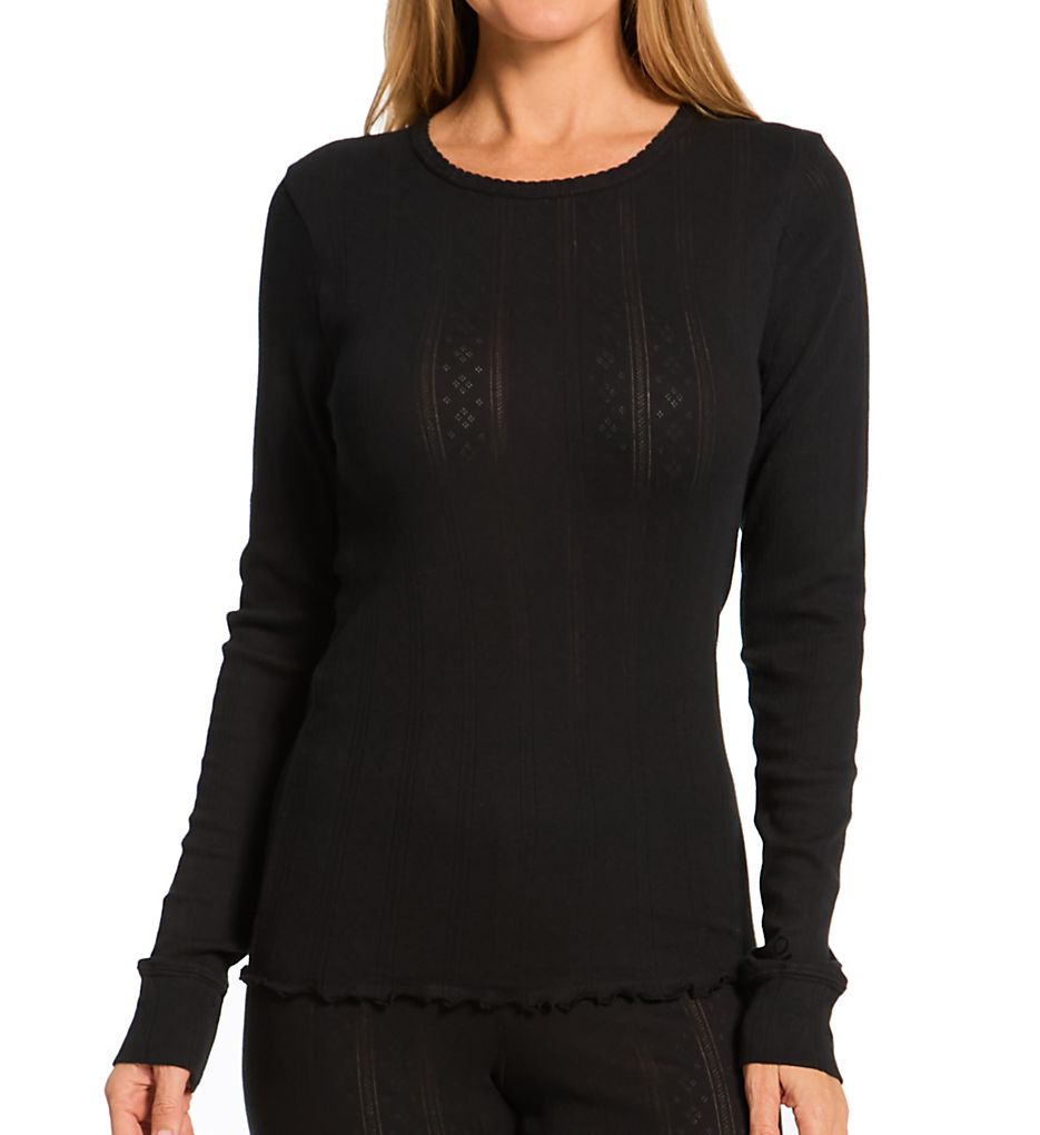 Cotton Pointelle Long Sleeve Crew