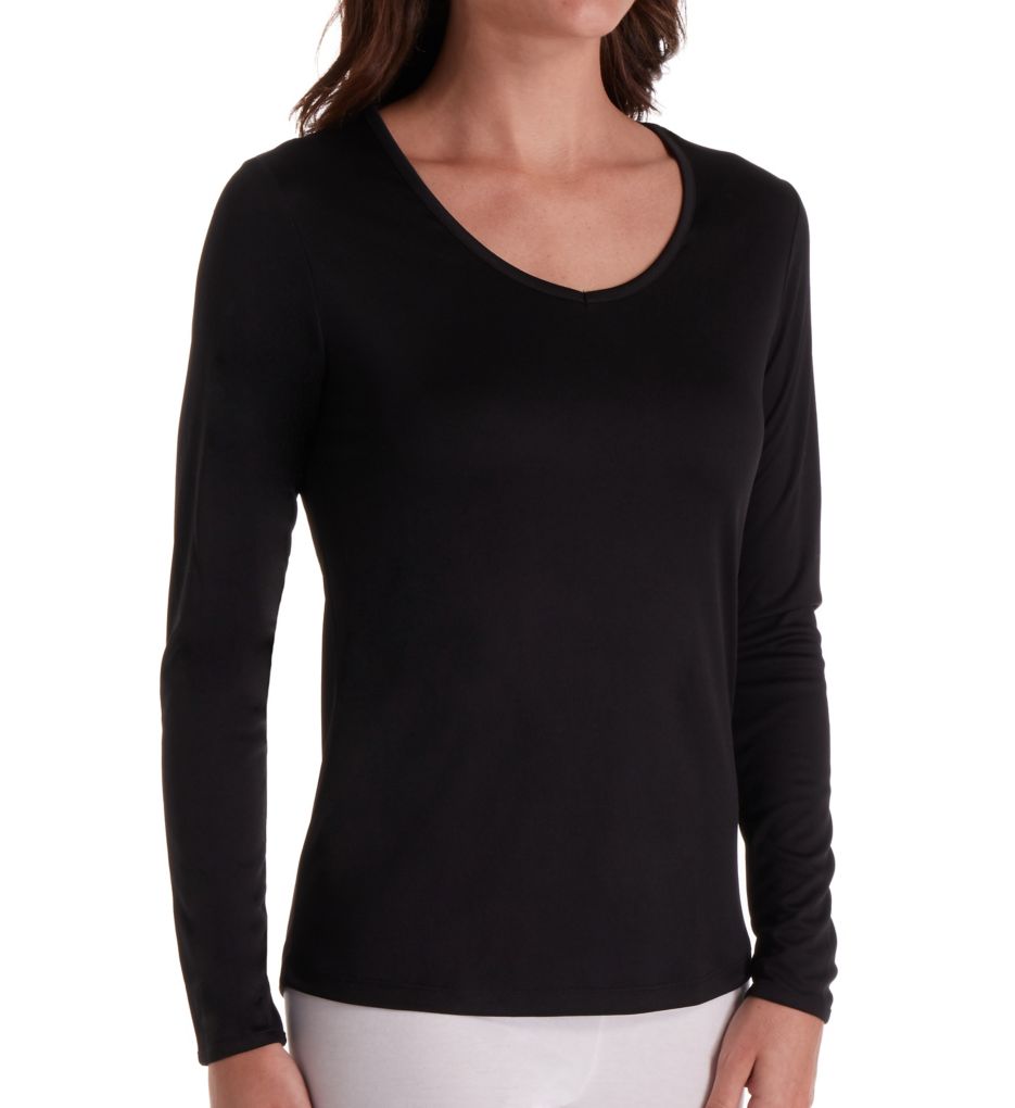 Cuddl Duds Women's Softwear with Stretch Long Sleeve V Neck Top