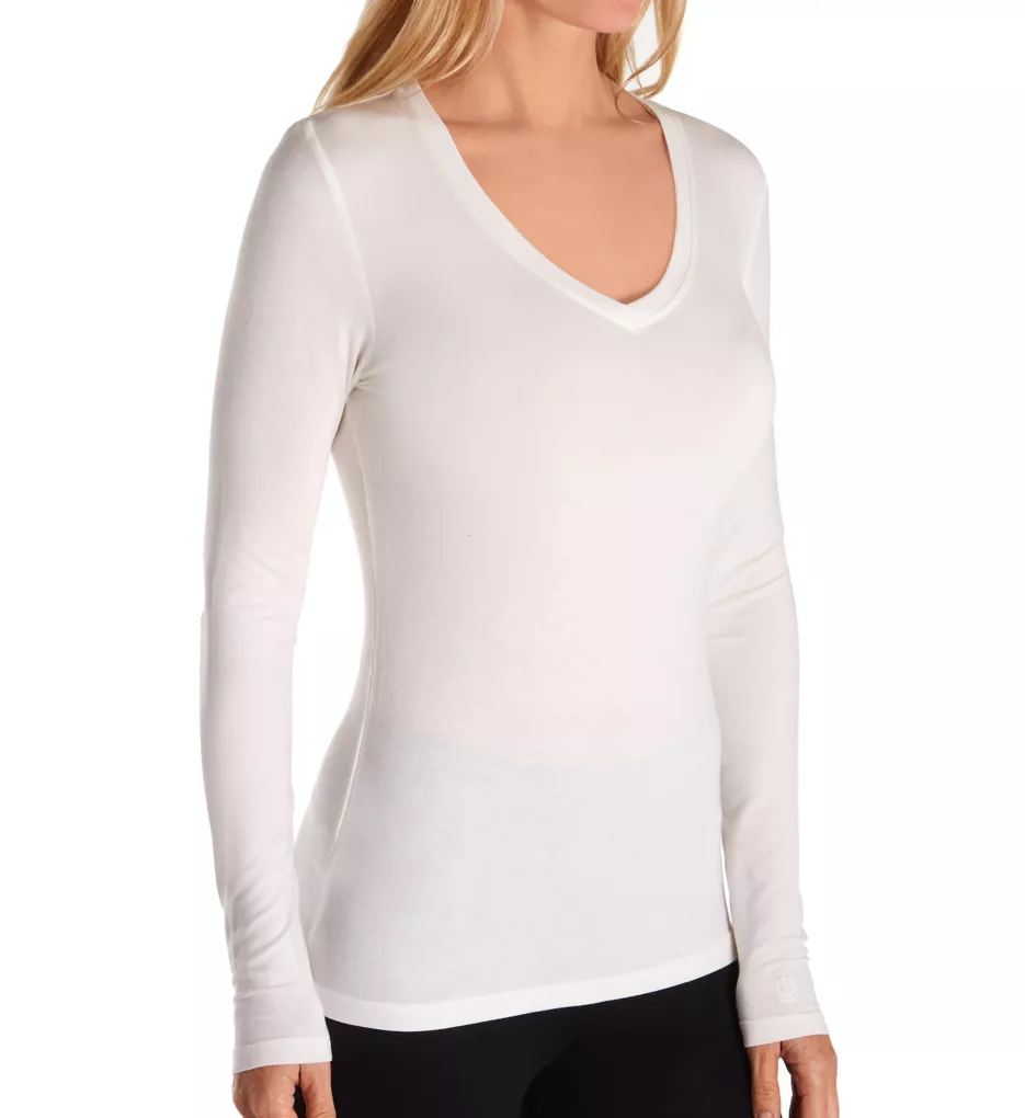 Softwear with Stretch Long Sleeve V-Neck Shirt New Ivory S