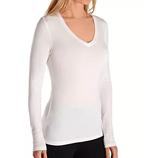 Softwear with Stretch Long Sleeve V-Neck Shirt New Ivory S