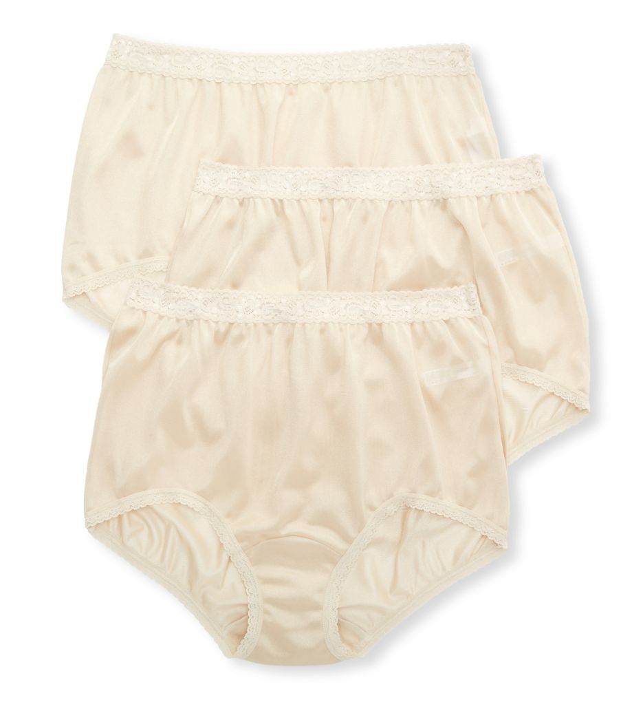 Lorraine Lace Trim Nylon Full Brief Panty 3Pack Buff 10
