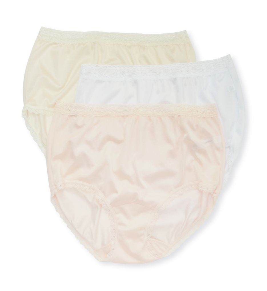 Lorraine Lace Trim Nylon Full Brief Panty 3Pack Pink/Pearl/Sand 12