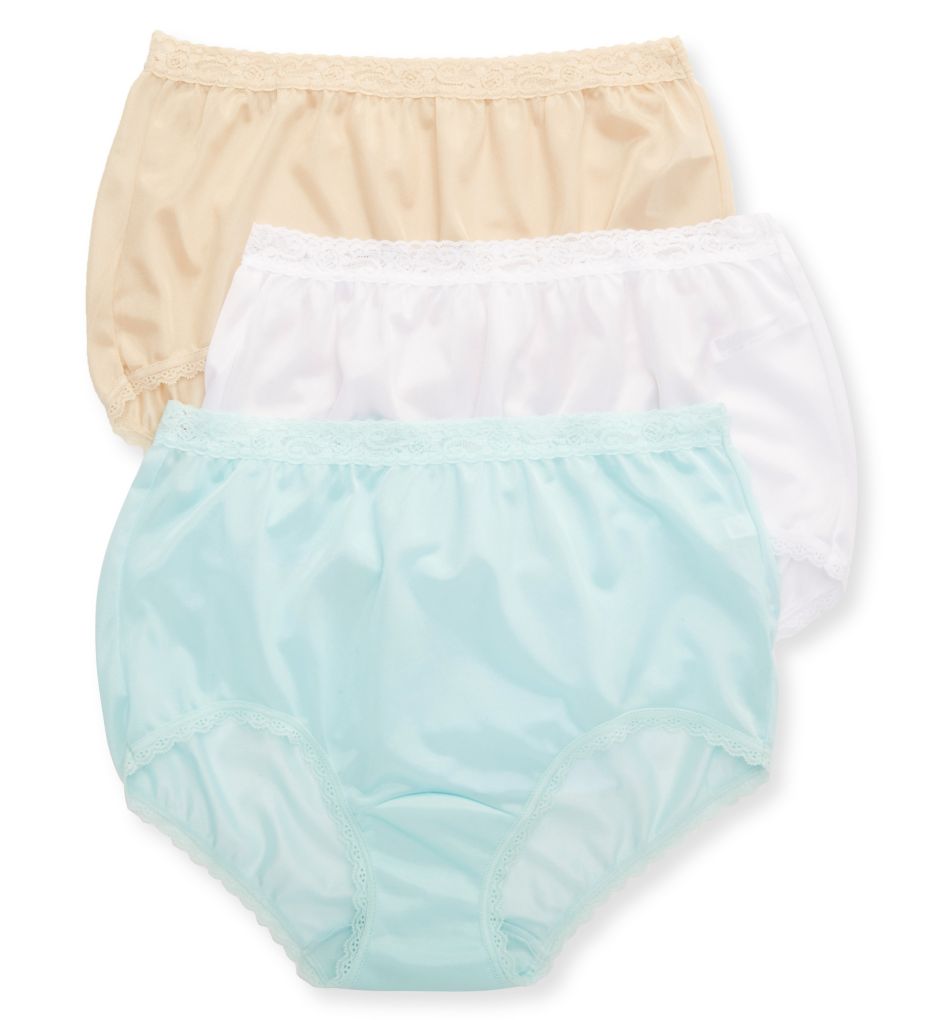 Lorraine Lace Trim Nylon Full Brief Panty 3Pack Pearl/Cloud/Buff 12
