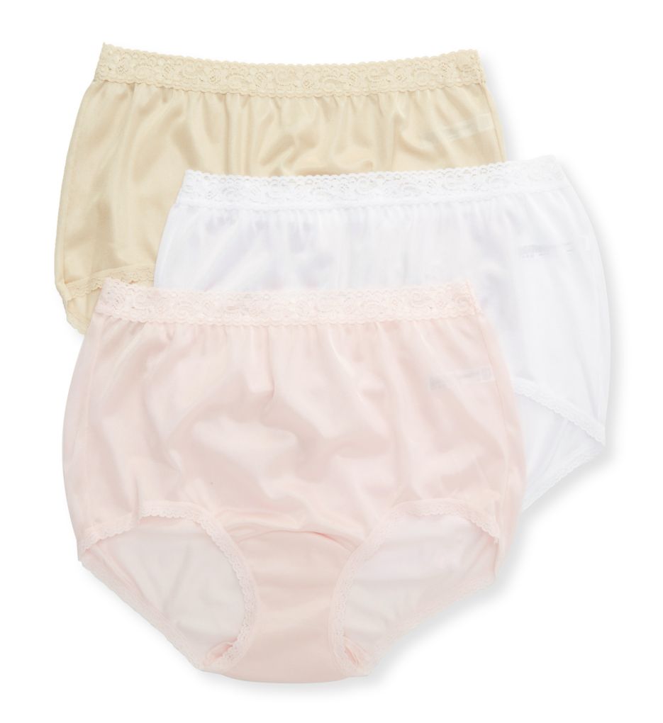 Lorraine Lace Trim Nylon Full Brief Panty 3Pack Pearl/Petal Pink/Buff 9