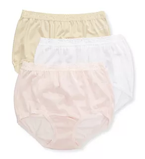 Lorraine Lace Trim Nylon Full Brief Panty - 3-Pack Pearl/Petal Pink/Buff 12