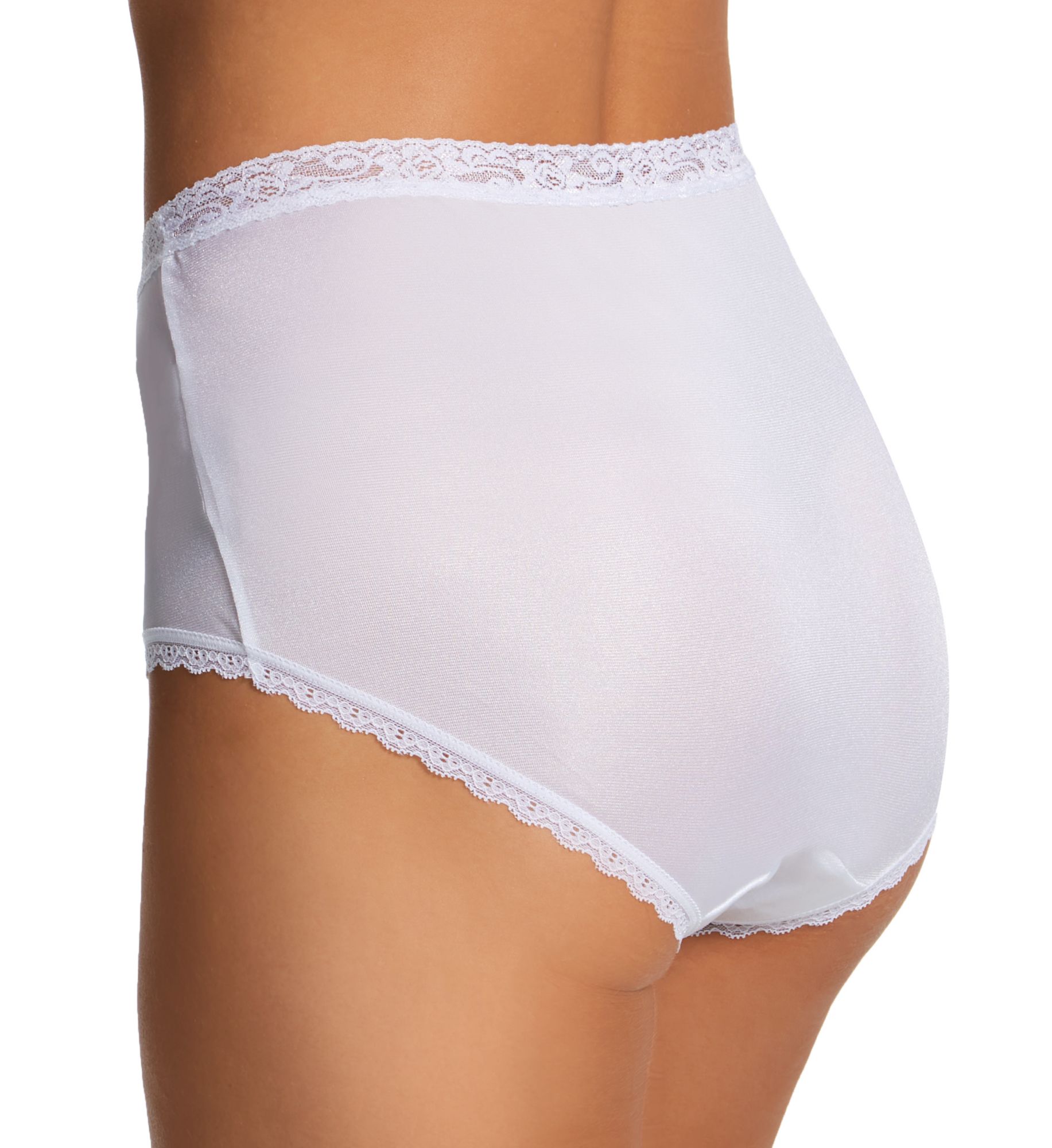 Cuddl Duds Lorraine Lace Trim Nylon Full Brief Panty - 3-Pack Blue/Pearl/Sand 11  - Image 2