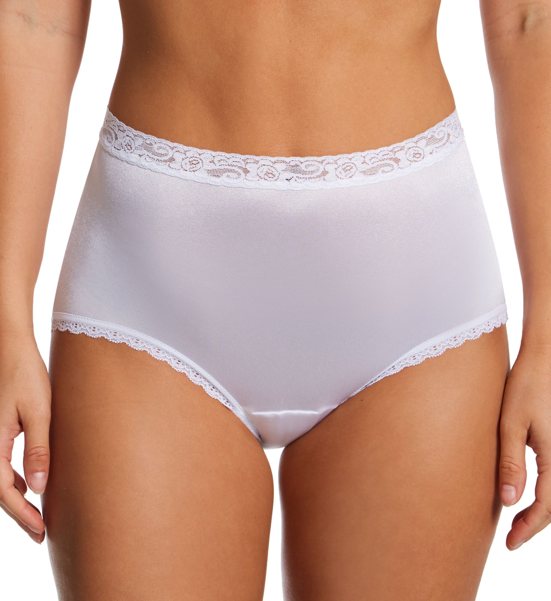 Cuddl Duds Lorraine Lace Trim Nylon Full Brief Panty - 3-Pack Pink/Pearl/Sand 11  - Image 1