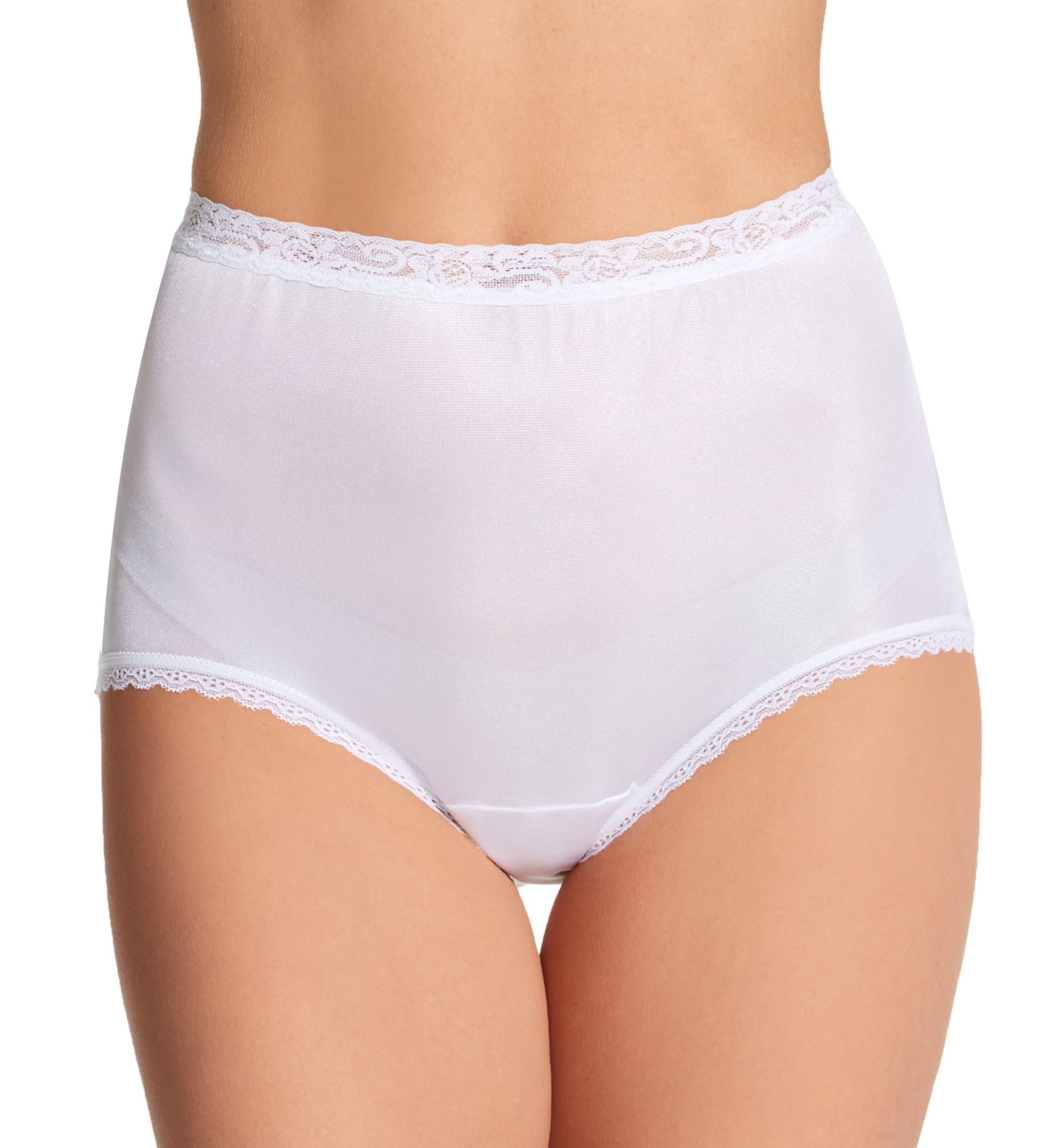 Cuddl Duds Lorraine Lace Trim Nylon Full Brief Panty - 3-Pack Pearl/Cloud/Buff 6  - Image 1
