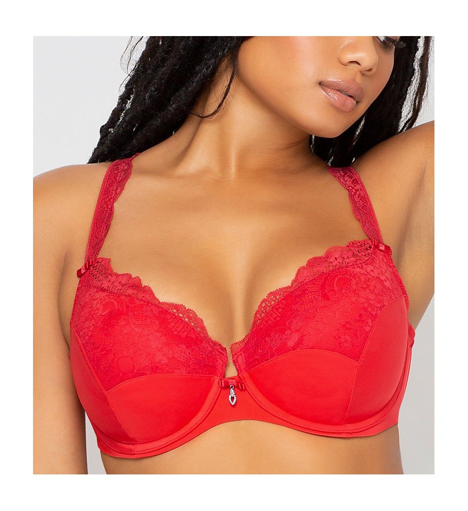 Curvy Couture - Curvy Couture 1017 Tulip Lace Push Up Balconette Bra (Diva Red 38G)