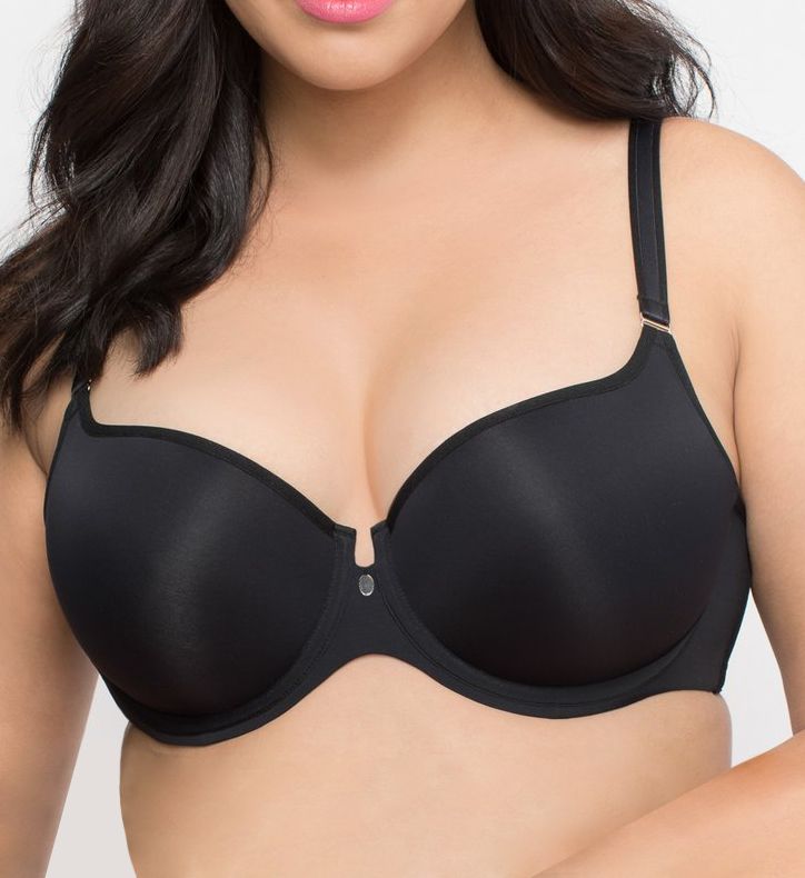 Curvy Couture Women's Tulip Sheer Smooth T-Shirt Push Up Bra in Black | Plus Size 40G | HerRoom.com