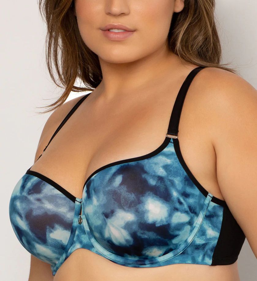 Curvy Couture : Curvy Couture 1274 Tulip Sheer Smooth T-Shirt Push Up Bra (Floral Wash 46H)
