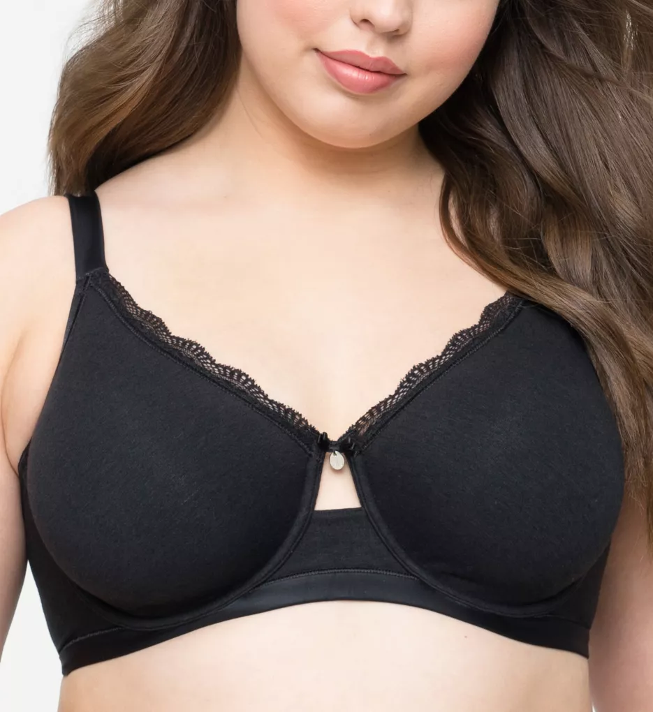Curvy Couture Full Figure Cotton Luxe Unlined Wire Free Bra Black On Black  36ddd : Target