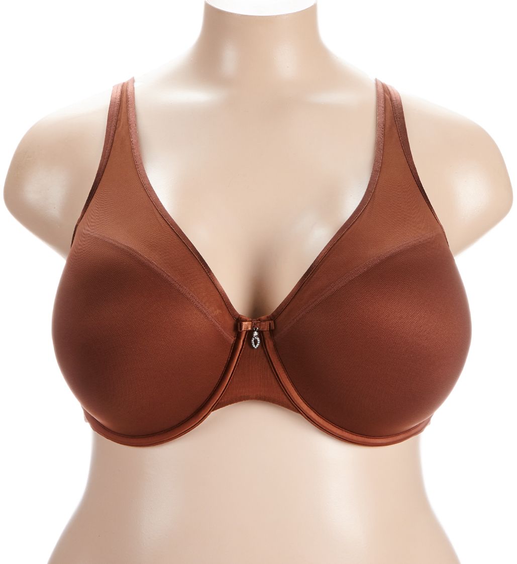 Curvy Couture Sheer Mesh Plunge Push Up Underwire Bra Chocolate 36DDD  - Image 1