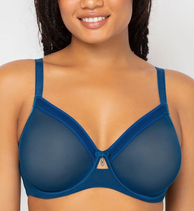 Curvy Couture : Curvy Couture 1311 Sheer Mesh Unlined Underwire Bra (Blue Sapphire 42DDD)