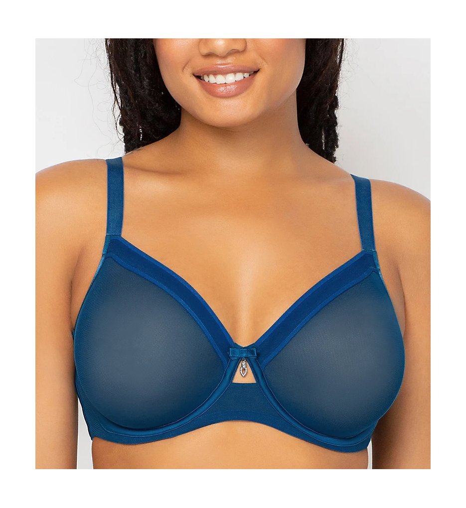 Curvy Couture - Curvy Couture 1311 Sheer Mesh Unlined Underwire Bra (Blue Sapphire 42DDD)