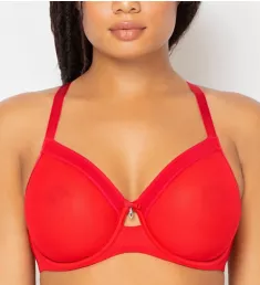 Sheer Mesh Unlined Underwire Bra Diva Red 46C