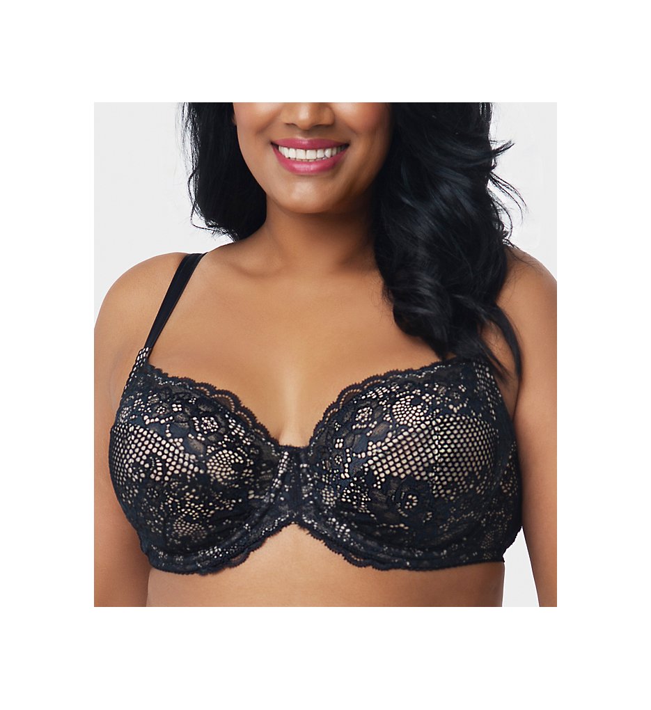 Curvy Couture 1341 Beautiful Bliss Lace Unlined Underwire Bra (Black)