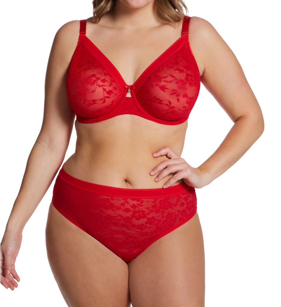 Curvy Couture Women's Plus Size No Show Lace Unlined Underwire Bra Diva Red  44H