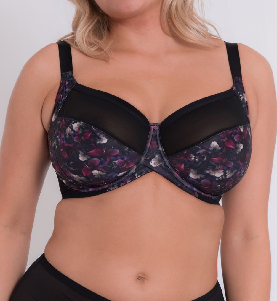 Curvy Kate Women's Wonderfully Print Full Cup Balcony Bra in Black Floral | Plus Size 32K | HerRoom.com