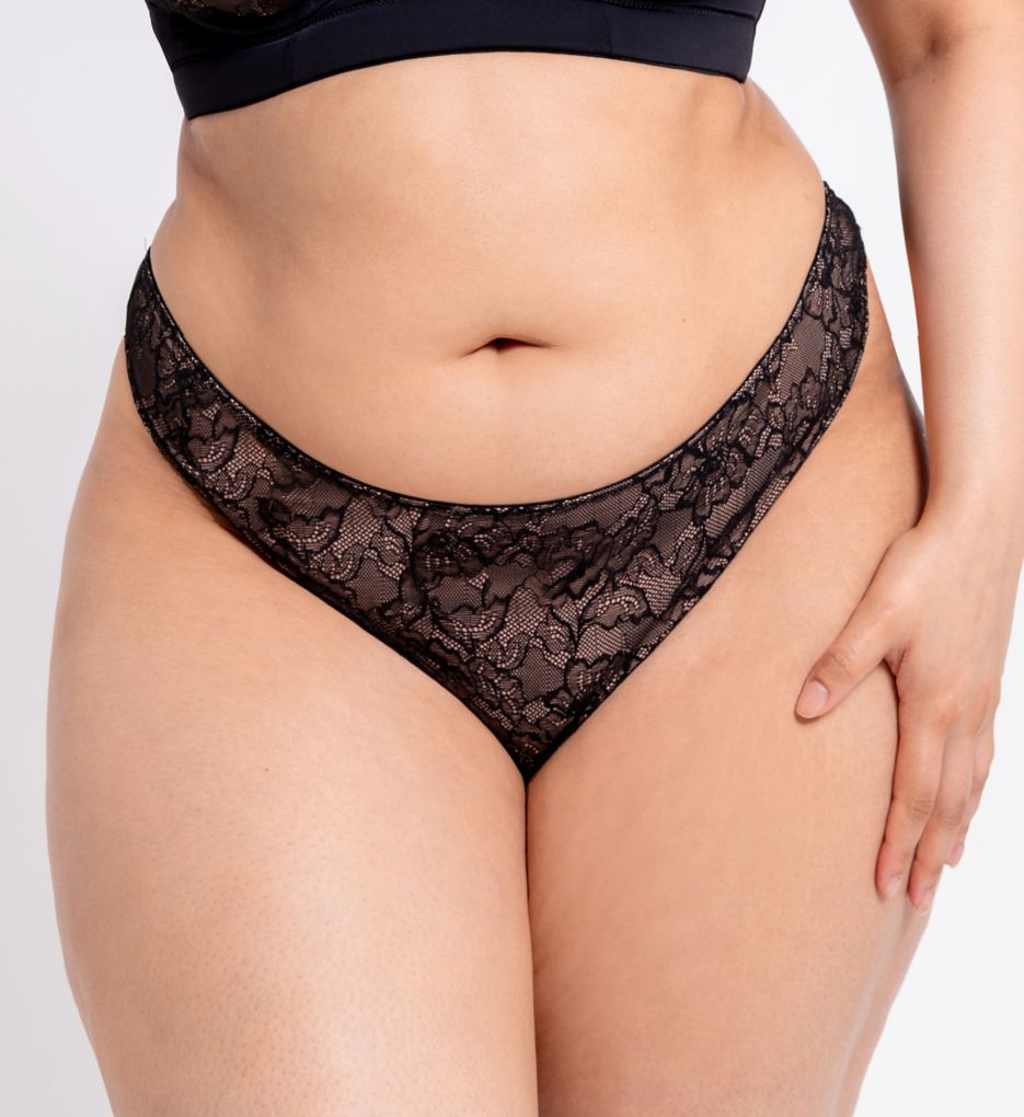 Curvy Kate Women's Hey Girls Thong Panty in Black/Latte | Size Medium | HerRoom.com