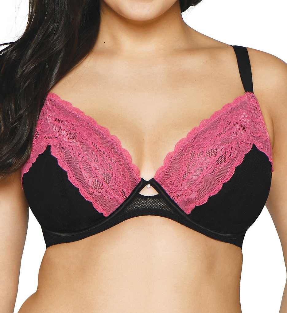 Curvy Kate CK4101 In Love with Lace Plunge Balcony Bra (Black/Pink)