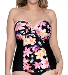 Tropicana Bandeau Underwire Tankini Swim Top Black Multi 30DD