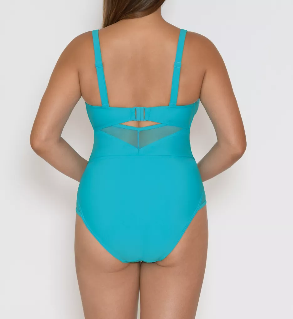 Sheer Class Plunge One Piece Swimsuit Turquoise 30E