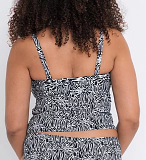 Sundown Plunge Tankini Top Black Print 30F