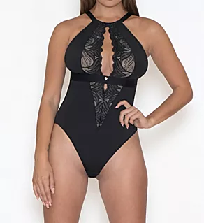 Scantilly Indulgence Stretch Lace Bodysuit Black/Latte M