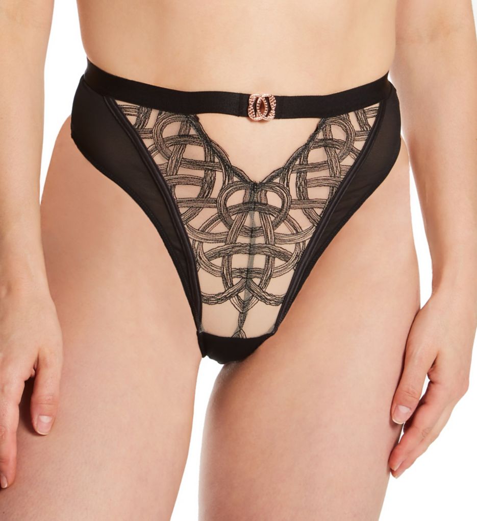 Scantilly Lovers Knot Thong - Black/Latte Beige - Curvy