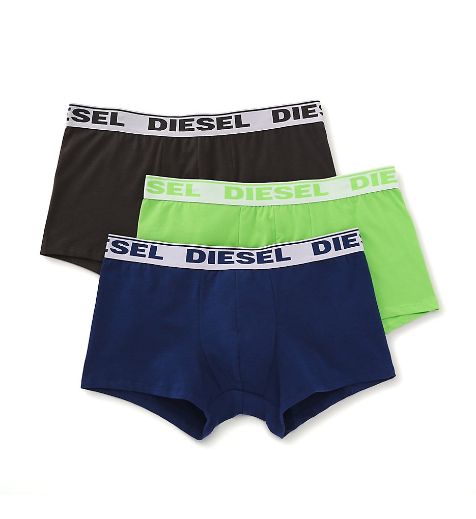 Diesel SB5IGAFN Shawn Fresh & Bright Cotton Trunks - 3 Pack (Charcoal/Green/Navy)