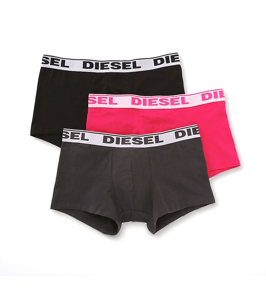 Diesel SB5IGAFN Shawn Fresh & Bright Cotton Trunks - 3 Pack (Pink/Charcoal/Black)