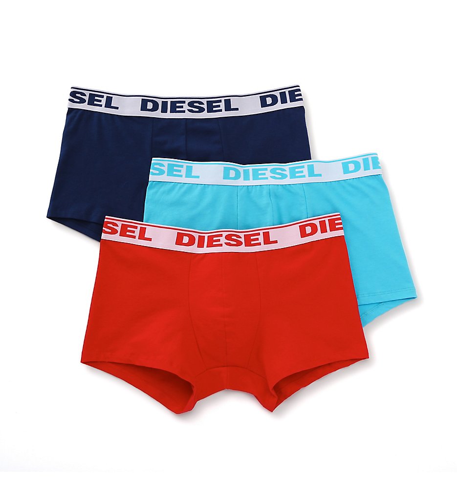 Diesel SB5IGAFN Shawn Fresh & Bright Cotton Trunks - 3 Pack (Red/Turq/Blue)