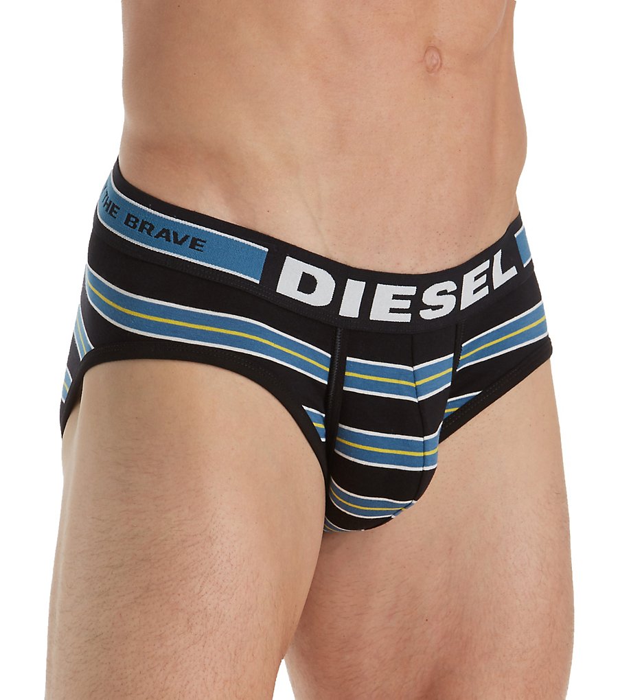 Diesel SJ64PAPU Jack Bright Stripes Fashion Briefs (Black/Green Stripe)
