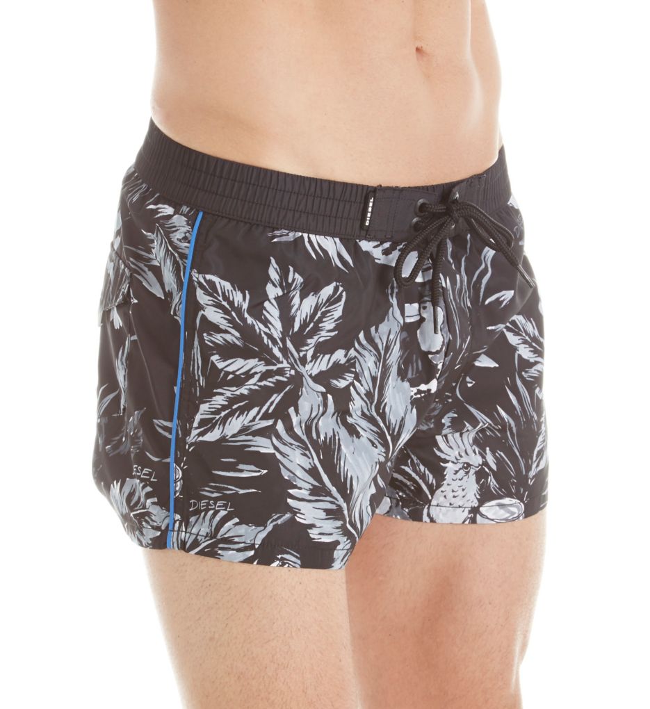 Sandy-E Over Tropical Print Swim Trunks